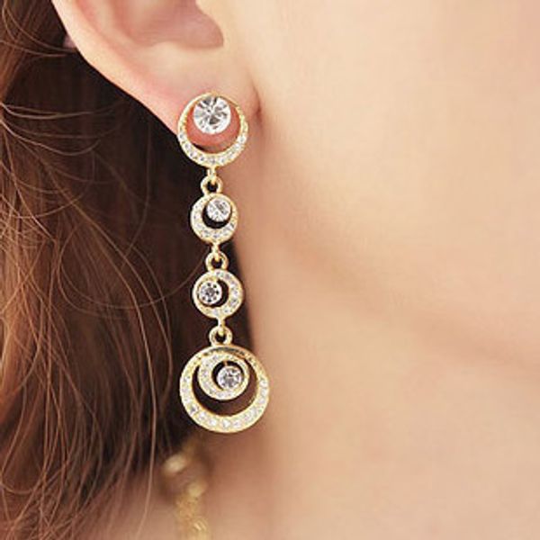 

fashion clip-on earrings cusion long full rhinestone water droplets moon non pierced earrings ear clips bridal, Silver