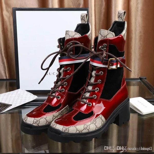 

new fashion luxury lady thick heel boots casual fashion wild women short boots lace up thick heel buckle martin boots high 6cm 35-42, Black