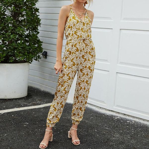 

new rompers bodysuit women summer fashion casual sleeveless v-neck floral printed body playsuit party trousers jumpsuit dropship, Black;white