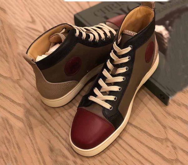 

limited quality italy handmade genuine leather sneakers red bottom rivets men's junior spiked men flat dark brown with toe studs traine, Black
