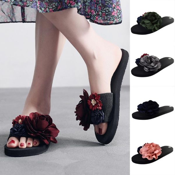 

womens summer non-slip flat-bottom beach flower seaside vacation shoes fashionable women shoes elegant casual, Black