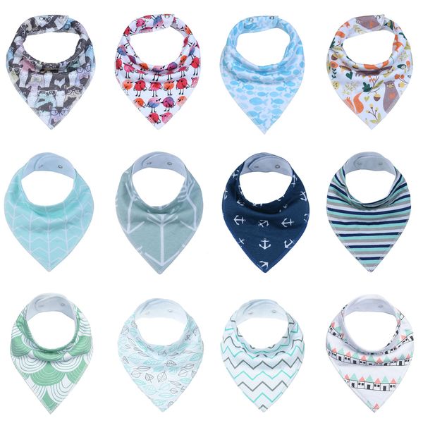 

12pcs baby bandana drool bibs adjustable snaps bibs for drooling and teething 100%cotton gift set useful baby accessories