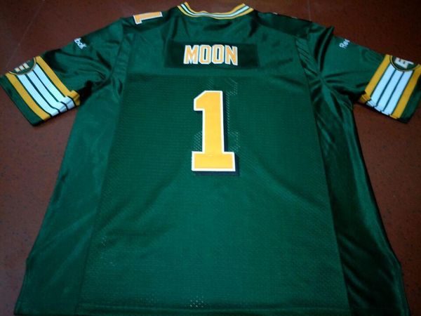

men edmonton eskimos #1 warren moon white green real full embroidery college jersey size s-4xl or custom any name or number jersey, Black;red