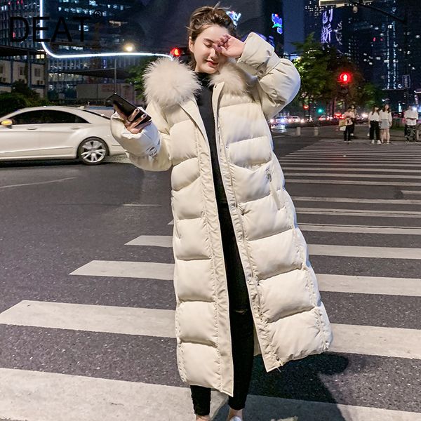 

deat] 2019 winter new pattern female wild korean long section large fur collar thick loose over the knee cotton coat at131, Black