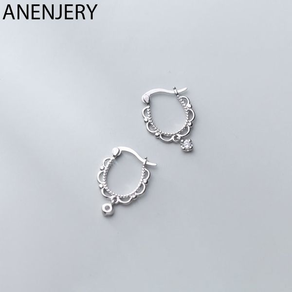 

anenjery sweet lace shape water drop hoop earrings 925 sterling silver ear jewelry for women party gifts s-e1157, Golden;silver