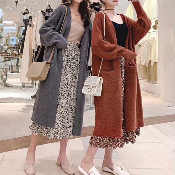 

women autumn winter long cashmere sweater coat knitted cardigan v neck pull femme casual plus size sueter mujer truien dames, White