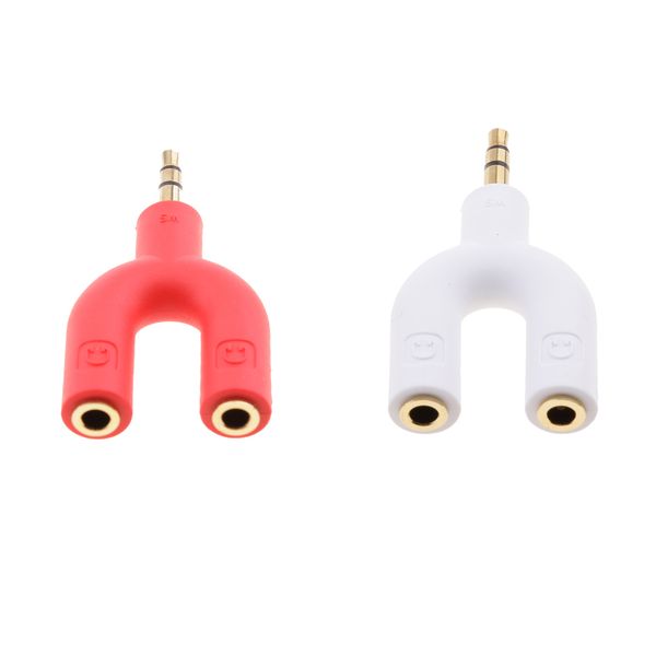 

2 pcs headphones adapter 3.5mm plugs 4 position double jack splitter white and red