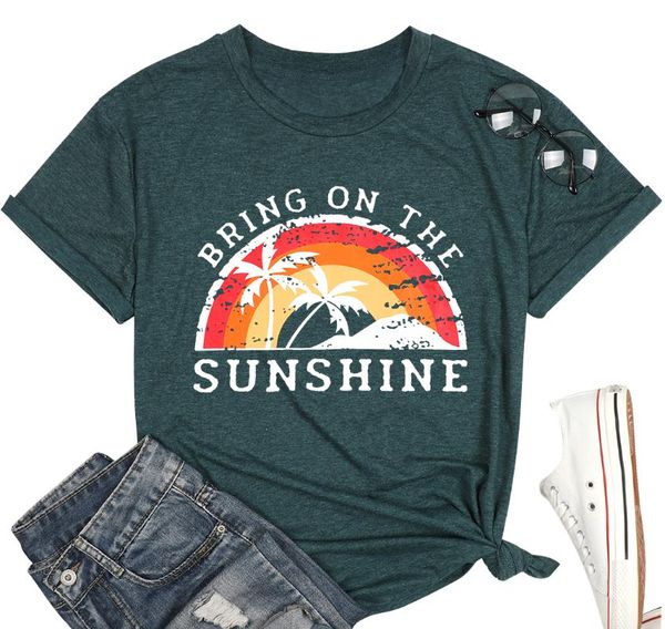 

bring on the sunshine letter short sleeve t-shirt casual printed tee summer female t shirt o neck fashion tee, White