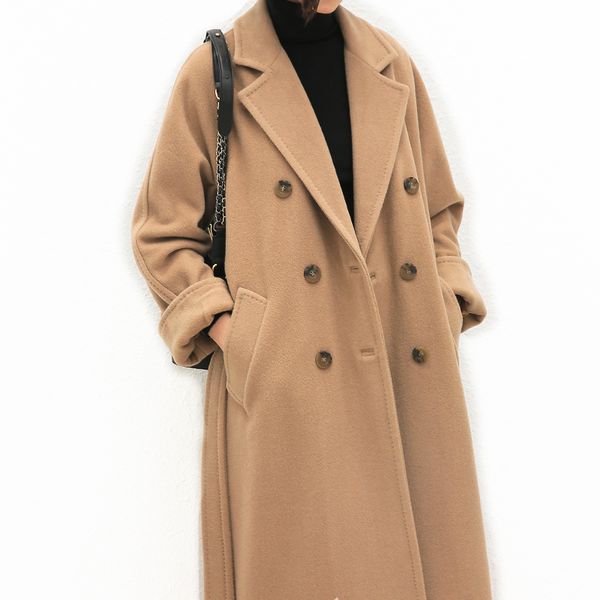 

real wool fur coat women winter 2019 new fashion long size coat, Black