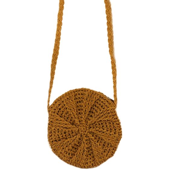 

knitted rattan single shoulder bag summer beach round wicker purse, suitable for daily travel use