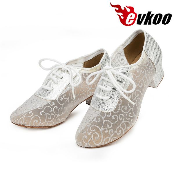 

evkoodance size us 4-12 mesh with glitter women dance shoes 4cm low heel professional ballroom latin dance shoes evkoo-445