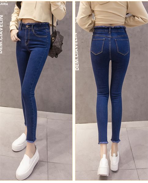 

blueberry women to restore ancient ways of tall waist elastic bootleg jeans, Blue