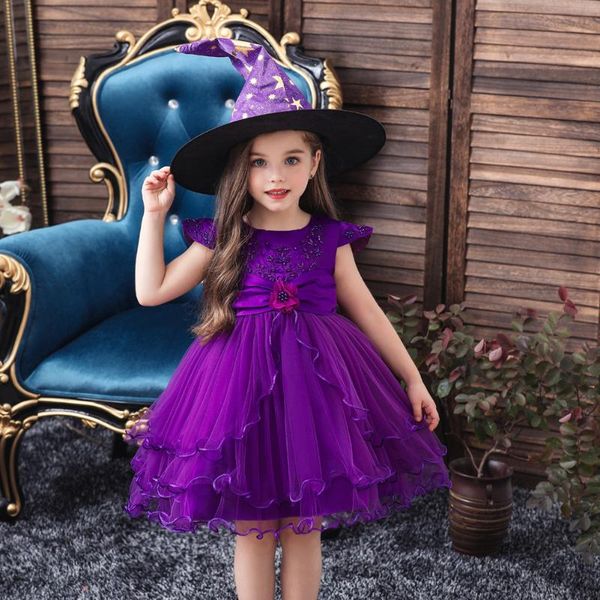 

2020 summer children's dress princess dress christmas gauze dresses matching hat foreign trade wedding flower girl clothes, Red;yellow