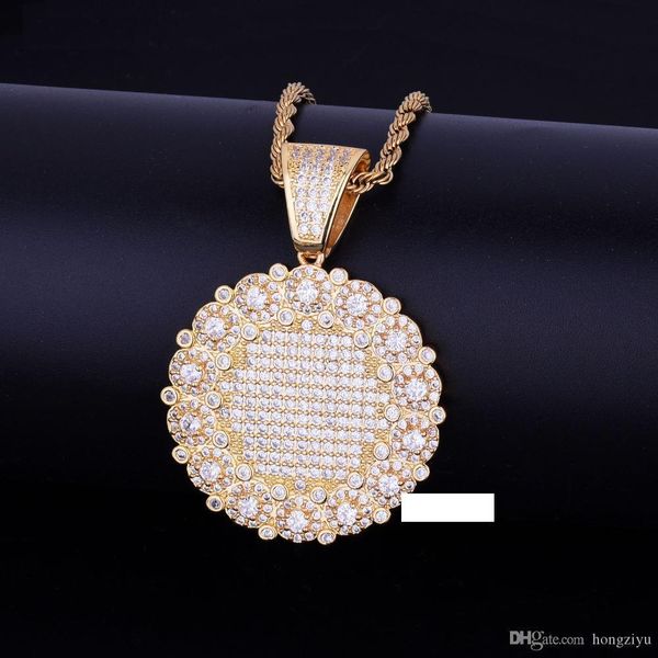 

men's hip hop jewelry bling cubic zircon necklace & pendant round cluster medallionthree color for gift hipping, Silver