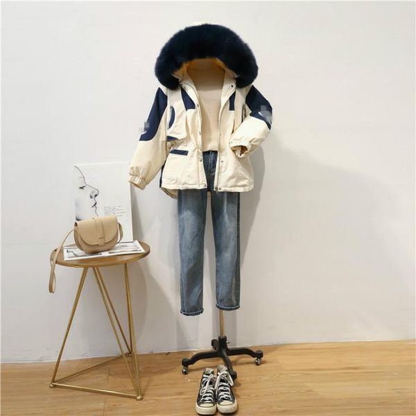 

Winter coat women de igner letter print wallowtail hort paragraph jacket wai t gather fur collar thick plu ize women clothing