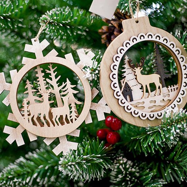 

dropship christmas tree wood painted elk pendant 1 pc xmas party decor deer pendants snowflake hanging decoration