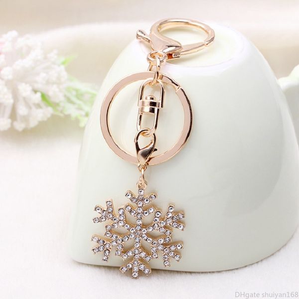 

christmas snowflake keychain snow flower crystal rhinestone keyring handbag hanging decor key chains rings jewelry accessories gift, Slivery;golden