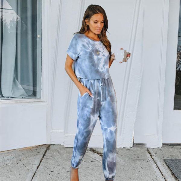 

new 2020 tie-dye print fitness set 8 colours s-xl full sleeve and pant soft materaila cotton in home and outdoor set ing
