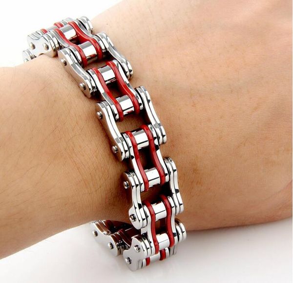 

16mm heavy punk rock men red bike chain bracelet silver 316l stainless steel bicycle biker motorcycle bracelets bangle jewelry, Black