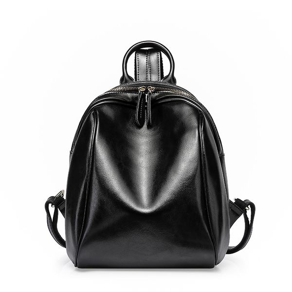 

boshikang women backpack school bags for teenage girls genuine leather shoulder bag female oil wax leather backpacks black