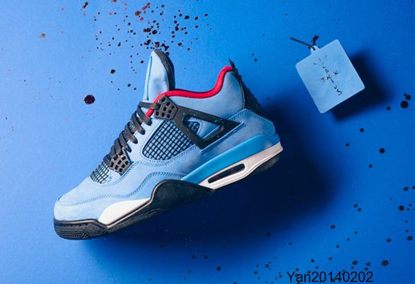 

new travis x 4 4s cactus jack men basketball shoes houston university blue black men trainers sports shoe sneakers us 7-13 with box