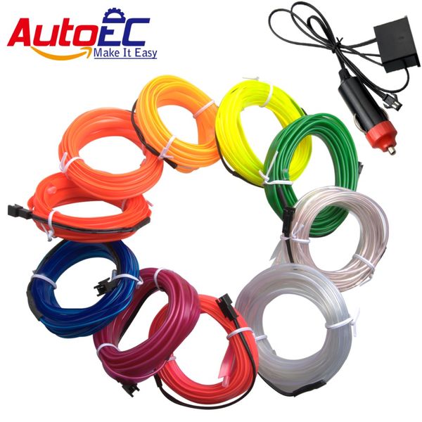 

autoec 1m 2m flexible neon light glow el salon wire flat led strip for interior light 12v inverter vehicle car decoration #lq313