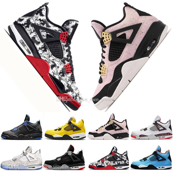 

in stock 2019 new bred 4 4s what the cactus jack laser wings mens basketball shoes denim blue pale citron men sport designer sneakers 5.5-13, White;red