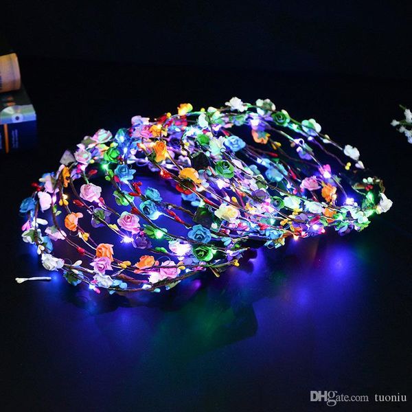 

flashing led strings glow flower crown headbands light party rave floral hair garland luminous wreath wedding flower girl kids toys