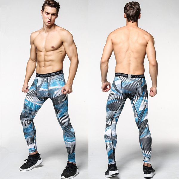 

new mens camouflage compression tights leggings running sports gym fitness male trousers exercise bodybuilding large size pants, Black;blue