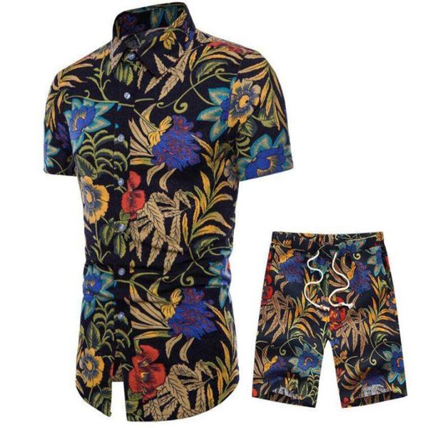 

ensemble 19men-х опоясанные шорты цветочные рубашки набор весной вскользь опоясанные шорты е.б. ансамбль короткий рукав цветочный с - 5xl, Gray