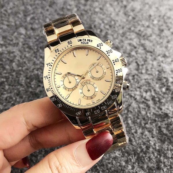 

Fashion Brand Women's men's 3 Dials style metal steel band Quartz wrist watch R51