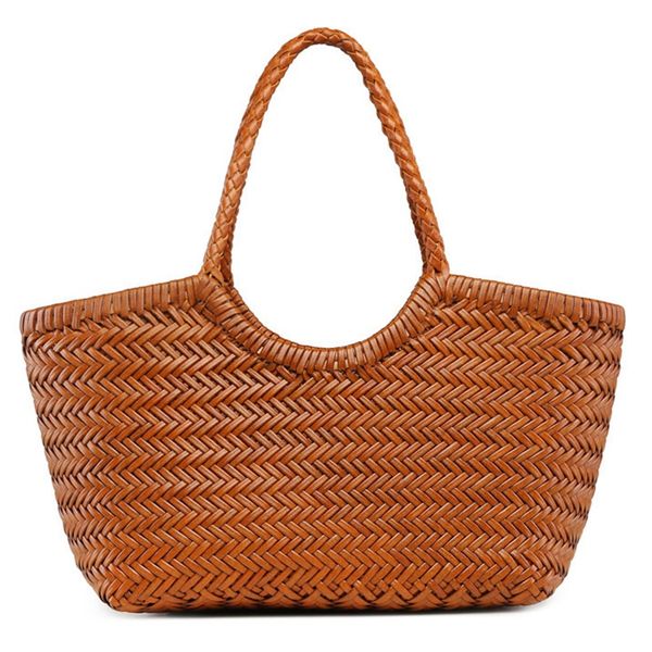 

abdb-handbags women's genuine leather shoulder bag weaving casual shopping bag vintage big tote purse cowhide cross hand bags
