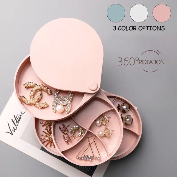 

women jewelry storage box new design fashion 4-layer rotatable jewelry accessory storage tray with lid birthday gift for women, Pink;blue