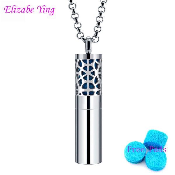 

new complex pattern hollow-out stainless steel pendant round essential oil diffuser necklaces accessory with felt pad, Silver