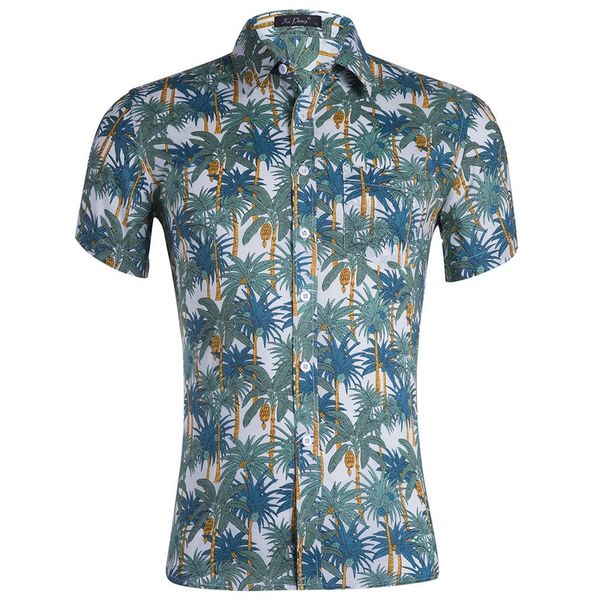 

men shirt summer print turn-down collar slim fit short sleeve shirt broadcloth blouse turn-down collar cotton casual blouse 0509, White;black