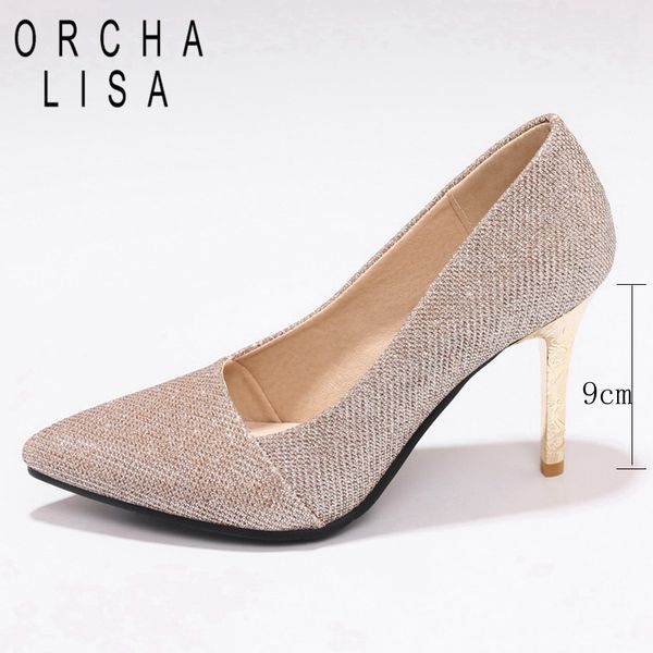 

orcha lisa 2019 shoes woman ladies high heels pumps female pointed toe 9cm stiletto heels gold silver black pink office shoes