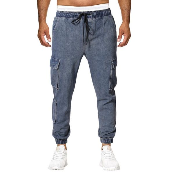 

jaycosin 2020 new summer men pants casual straight loose multi-pocket casual solid plaid calf long pants pantalon homme 9614, Black