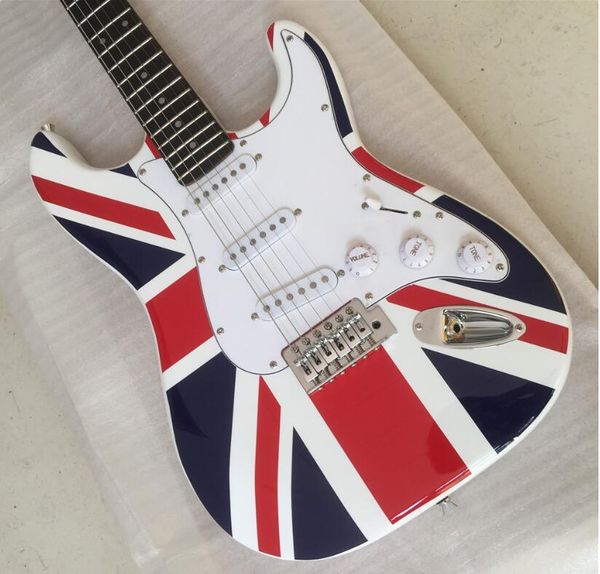 

бесплатная доставка st флаг три один пикап электрогитара белый щит палисандр гриф с гитарой случае