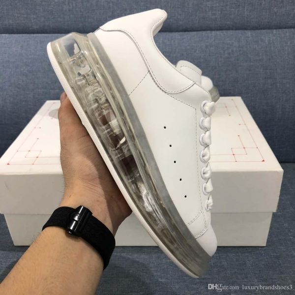 

2019 designer luxury mens casual shoes clear sole trainers red yellow pink transparent crystal bottom flats men women sneakers size35-45, Black