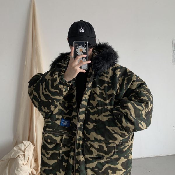 

winter thick coat men warm fashion parka men wind fur collar hooded coat man loose cotton jacket male clothes m-2xl, Black