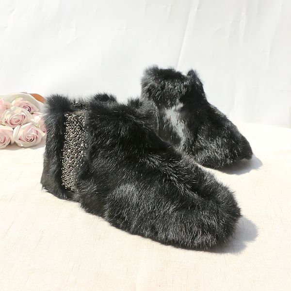 

huapate real fur bread shoes women's boots fashion non-slip casual autumn and winter warm plus velvet sleeve boots shoes, Black