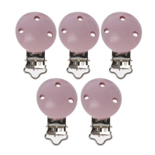 

7 colors 5pcs/lot metal wooden baby pacifier clips solid color holders cute infant soother clasps holders accessories