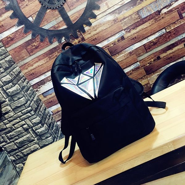

fashion geometric laser school bags for teenagers girls book bag canvas women backpack schoolbags for teen college black 2019