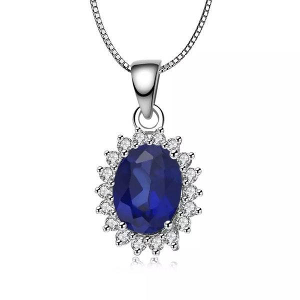 

new fashion dark blue crystal blossom shape pendant necklace white gold chain for women wedding ornament, Silver