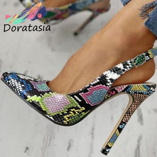 

doratasia elegant super high thin heels shoes summer pointed toe sandals women 2020 trendy colorful animal print sandals, Black