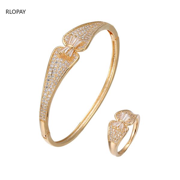 

sweet bowknot design 24k gold jewelry bangles full stone open with ring fashion silver bangles, Black