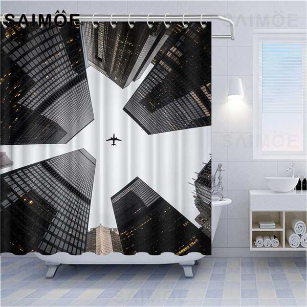

saimoe landscape shower curtain office building arched building natural scenery snow mountain lake water waterproof bath curtain