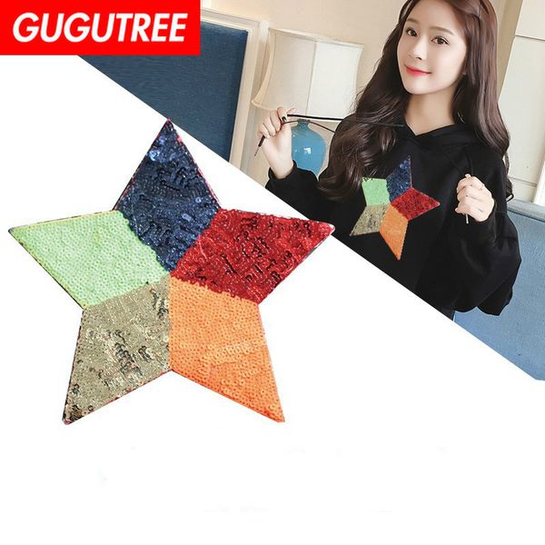 

gugutree embroidery sequins big star patch animal cartoon patches badges applique patches for clothing dxl-1, Black