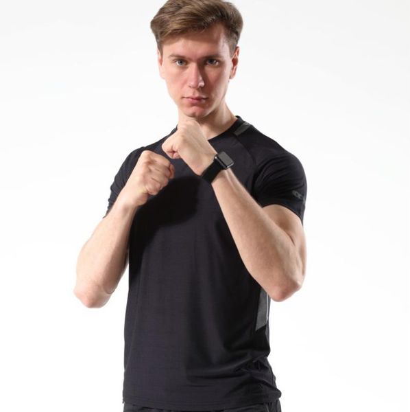 

running jerseys autumn men 's t shirt sportswear football training quick dry t-shirt slim fit tees sport elastic jogging short slee, Black;blue