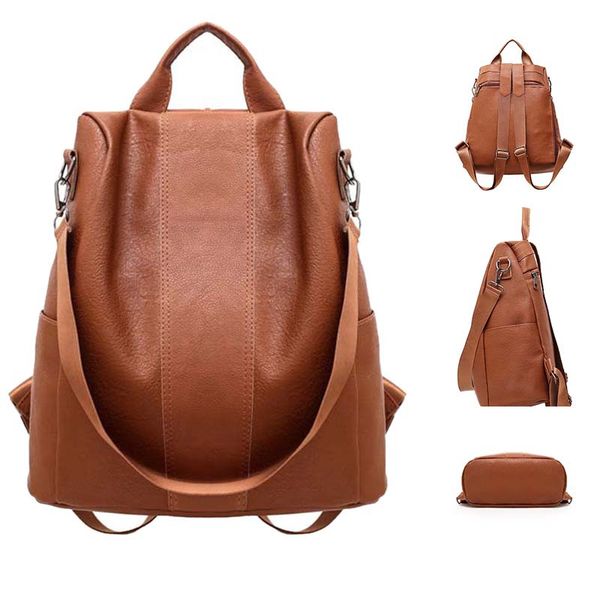 

new fashion female anti-theft backpack classic pu leather solid color backpack canta fashion shoulder bag totes school bags